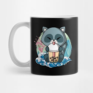 Boba Tea Raccoon Japanese Great Wave Kanagawa Mug